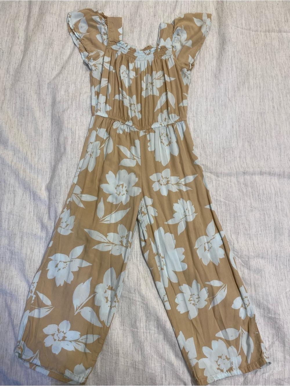 Carter’s Girls Floral Wide Leg Jumpsuit Size 7 – Tan & White